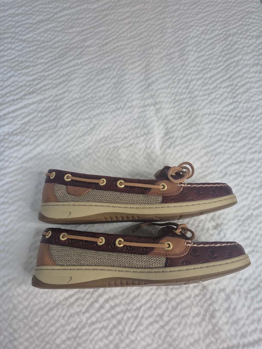 Sperry Two-Tone Brown Leather & Tan Mesh Moccasins - Women - Picture 8 of 11